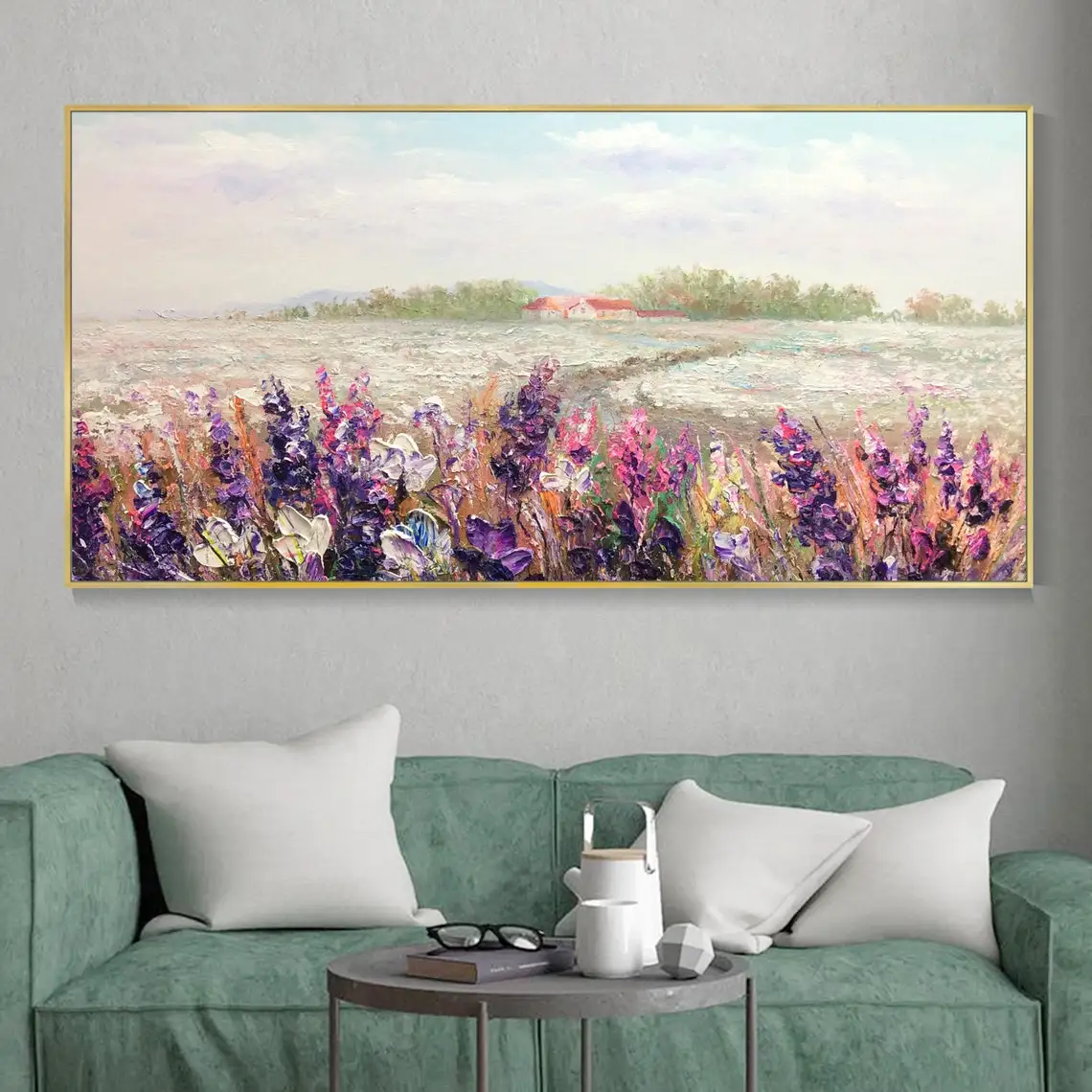 Large Abstract Landscape Oil Painting Handmade Pastoral Painting Flower Textured Hand Painted On Canvas Wall Art For Living Room