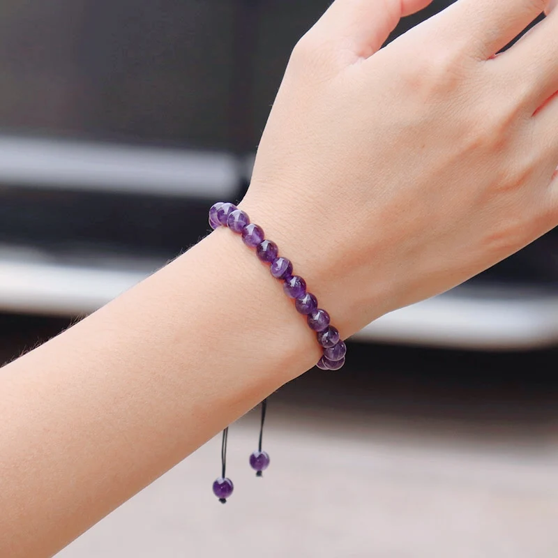 Natural Amethyst Bracelet Purple Beads Jewelry for Women Men