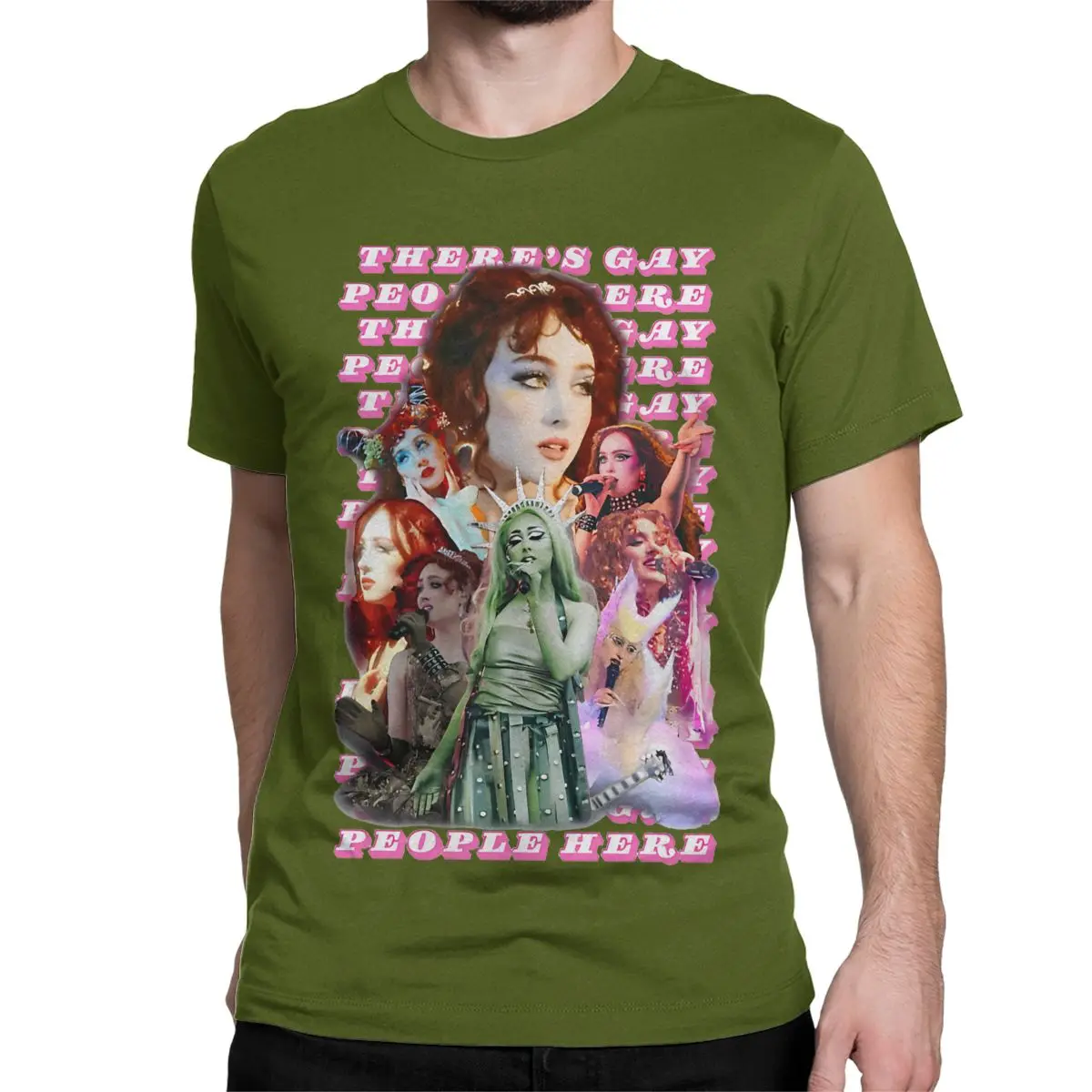 thumbnail image 1 of Camisetas de algodón para hombre Chappell Roan "Hay gente gay aquí". Camisetas de cantante y música, tallas 4XL, 5XL y 6XL., 1 of 7