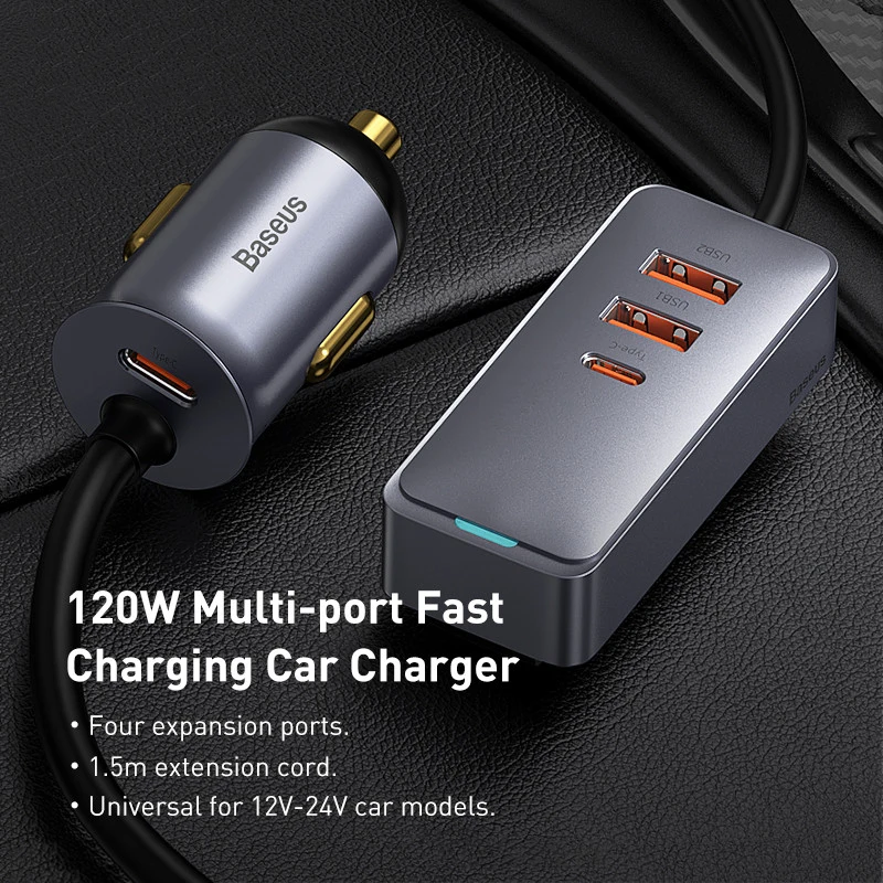 Baseus 120W PD Car Charger Quick Charger QC 3.0 PD 3.0 For iPhone 15 14 13  Samsung Type-C USB Charger Portable USB Phone Charger