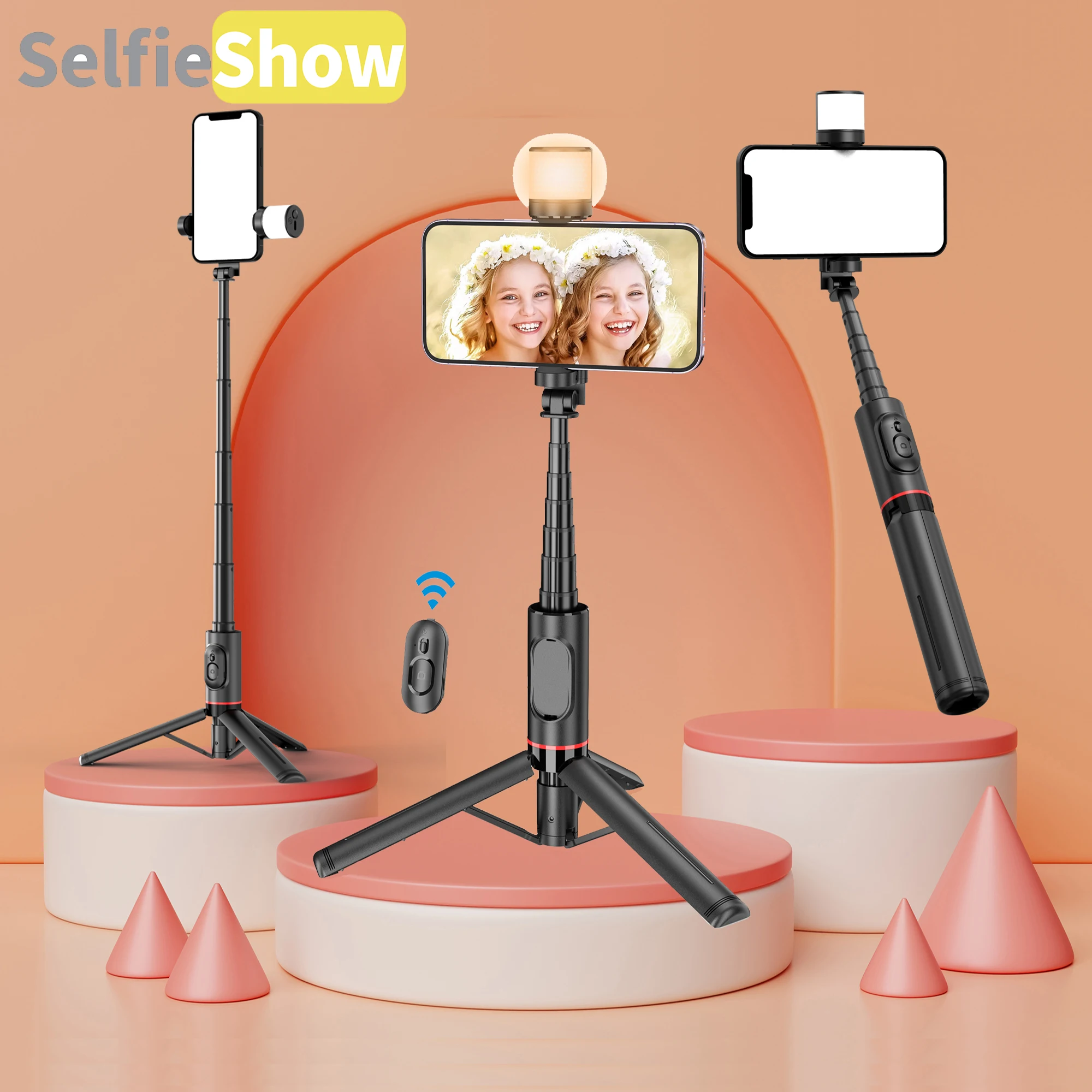 Selfie Stick Tripod Selfie Stick Cell Phone Selfie Stick Smartphone Selfie Stick Phone Selfie Tripod Selfieshow Q12s Wireless Bluetooth Phone Telescopic Fill Light Tripod Selfie Stick Stabilizer For Huawei iPhone 13 Android Xiaomi