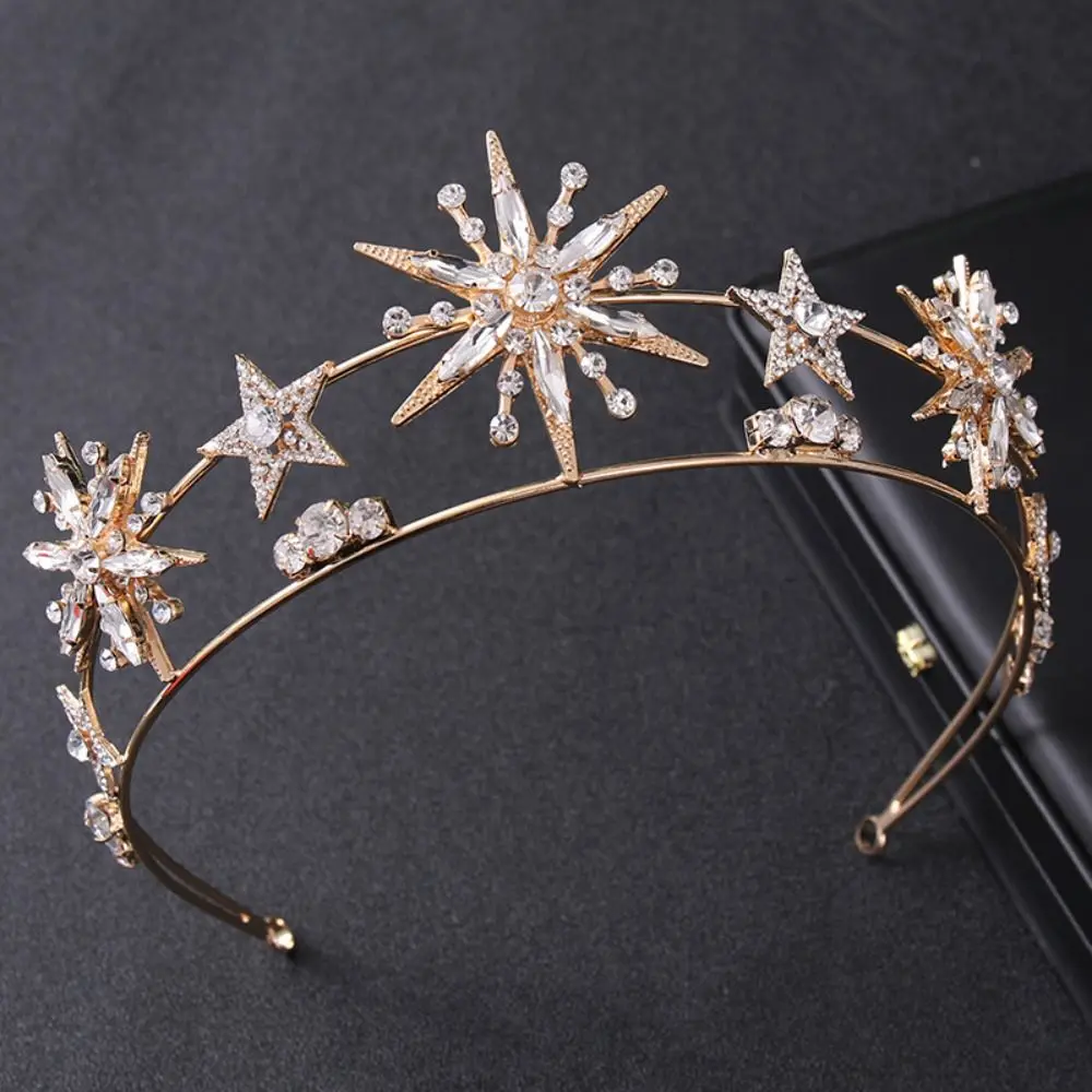 

Vintage Wedding Crown Gift Hair Headband Princess Crown Rhinestone Tiara Rhinestone Diadem 6-Point Star