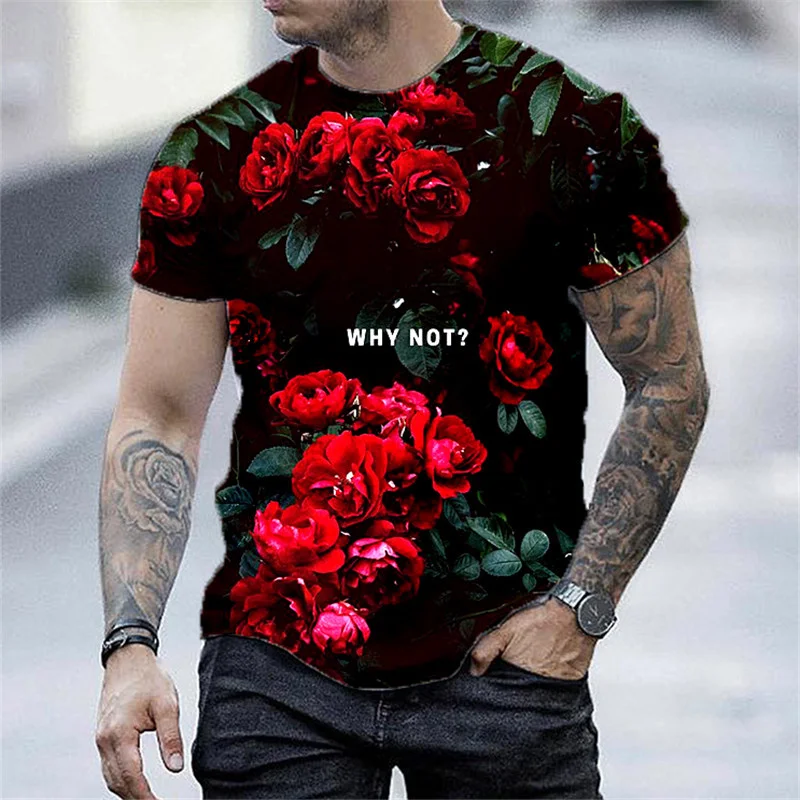 

3D Printed Rose Men's T-shirt Summer Breathable O-Neck XXS~6XL Fashion Street Hip Hop Top Korean Short Sleeve