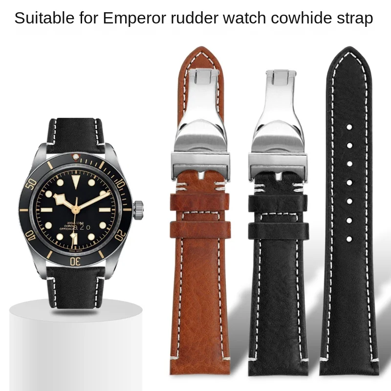 Adatto Per Tudor Black Bay General Little Red Flower M79250Ba Watch Con Catena In Pelle Bovina Italiana 22Mm