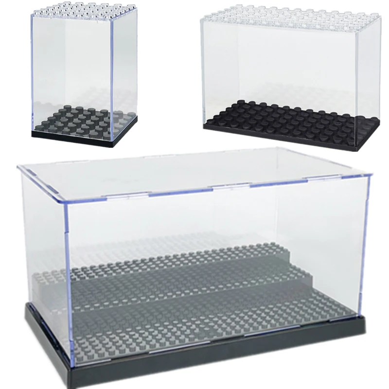 Display-Box Behälter Staubdichte Transparente Abdeckung Zubehör-Basis-Set Stadt DIY Modellbau-Bausteine Spielzeug-Zubehör