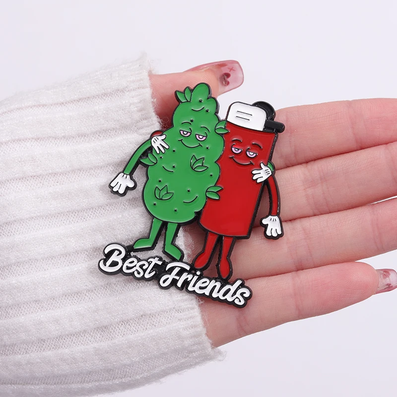 Beste Freunde Emaille Pins Heilpflanze Feuerzeuge Rauch Metall Emblem Pins Zubehör Kleidung Dekoration Schmuck Großhandel – Detail 5