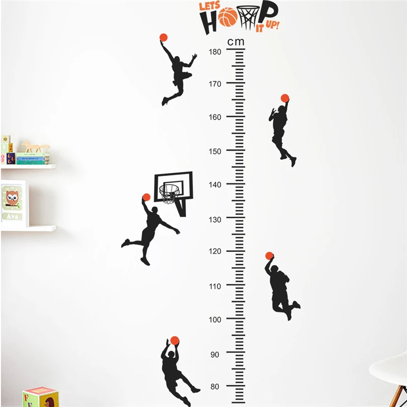 

Playing Basketball Growth Chart Wall Stickers For Home Decoration Diy Sport Mural Art Kids Bedroom Decals Boy's Pvc Poster