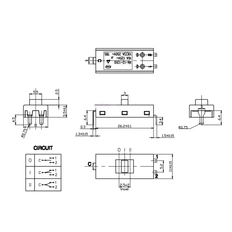 Original XN-12-1310 electric hair dryer switch Three-pin two-speed toggle switch Electric cooker 10A250V T85 16A125V CQC