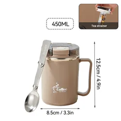 Enhanced Insulated Stainless Steel Travel Mug with Handle and Spoon - 401 - 500ml (Brown 450ml)