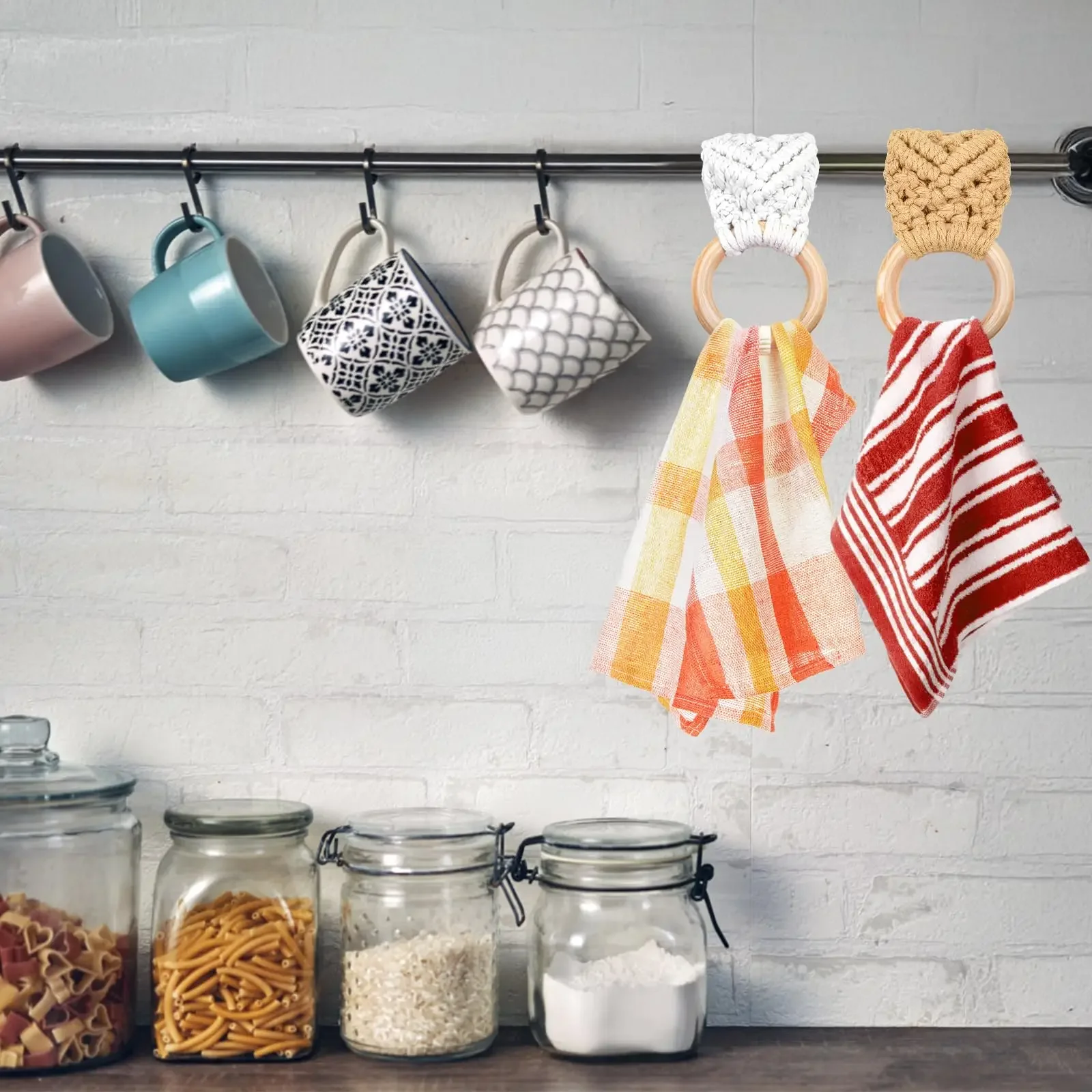 Handmade Macrame Towel Holder Dish Towel Ring Easy-to-hang Kitchen Holder Crochet Hanging Towels Versatile Decorative