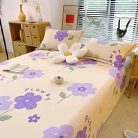 Botanical Floral Flat Sheet, Soft Purple Flower Print Bed Sheet Set Brushed Cotton Bed Cover with 2 Pillowcase Twin Queen Size 2