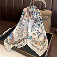 Luxury Floral Silk Feel Square Scarf Women Soft Satin Kerchief Hairband Neckerchief Head Hijab Lady Headband Foulard Bag Ribbon 1