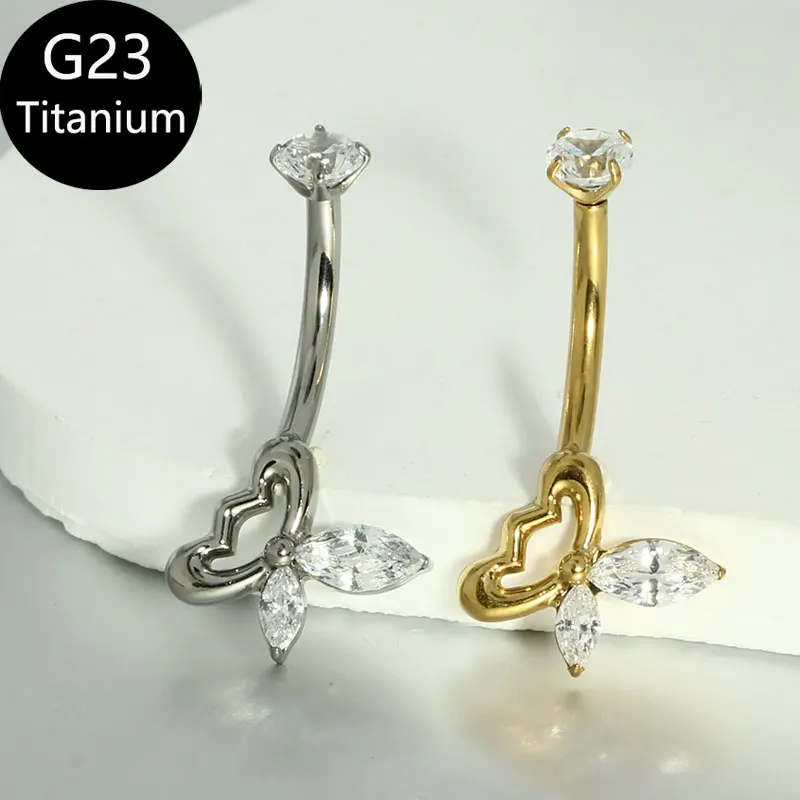 1PC 14G Implant Grade G23 Titanium Belly Button ring Engagements Inlaid Zircon Diamond Navel Nail Belly Piercing for Holiday Gif