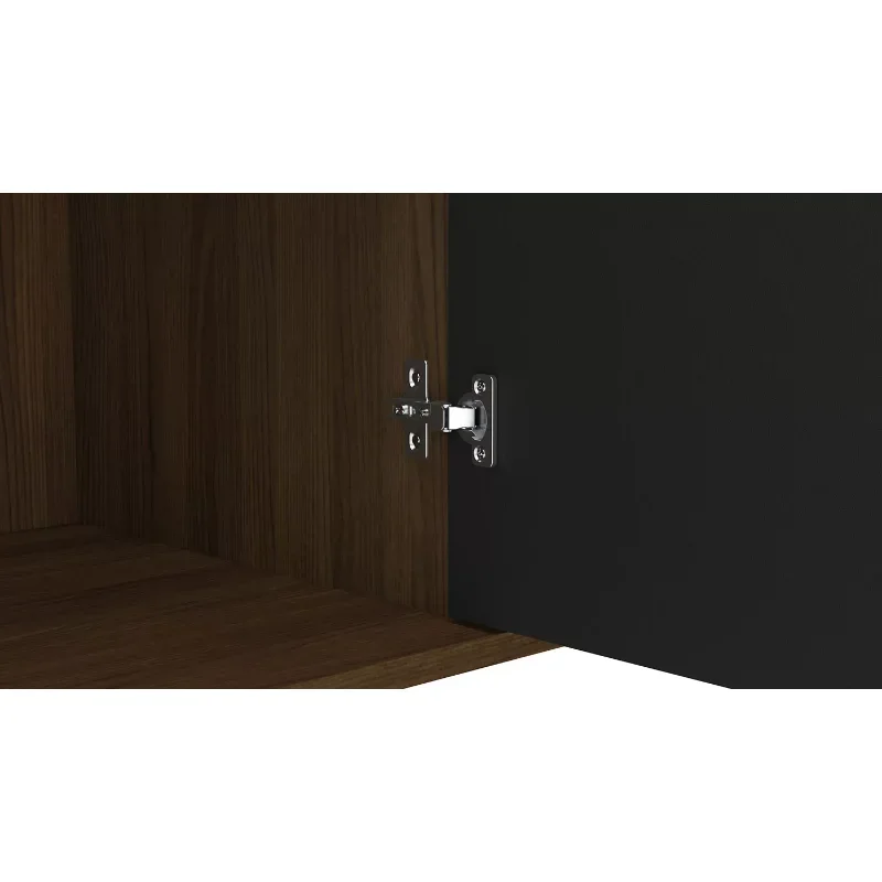 Polifurniture Montreal 59 in. Sideboard with 3 Doors, Black & Dark Brown Finish sideboard Dining Room Furniture