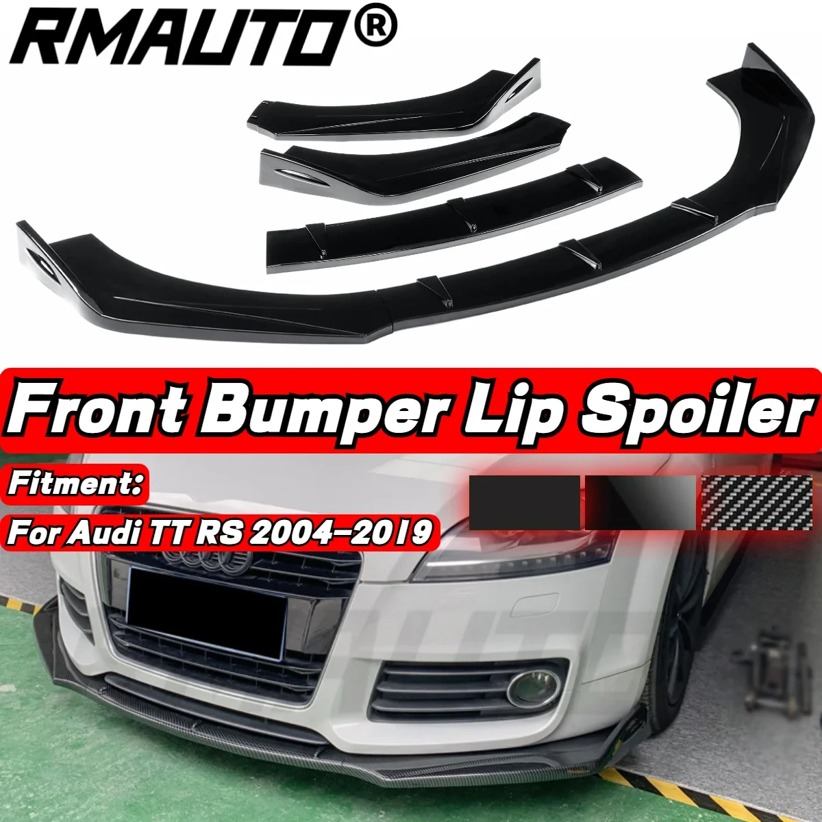 

Audit TT Front Bumper Splitter Carbon Fiber Look Bumper Lip Diffuser Spoiler Body Kit For Audi TT RS 2004-2019 Exterior Parts