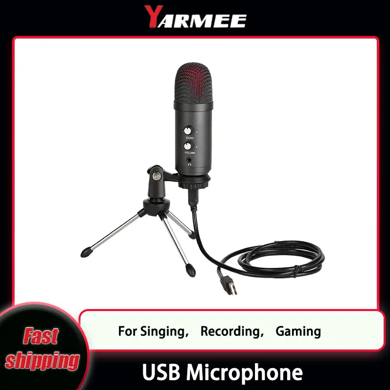 YARMEE 전문 USB 데스크탑 콘덴서 마이크 3.5mm 마이크 회의 통화, 게..