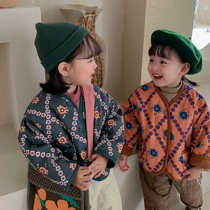 어린이 코튼 재킷 양면 착용 코튼 클립 가디건, 레트로  코트, 남아 및 여아 겨울