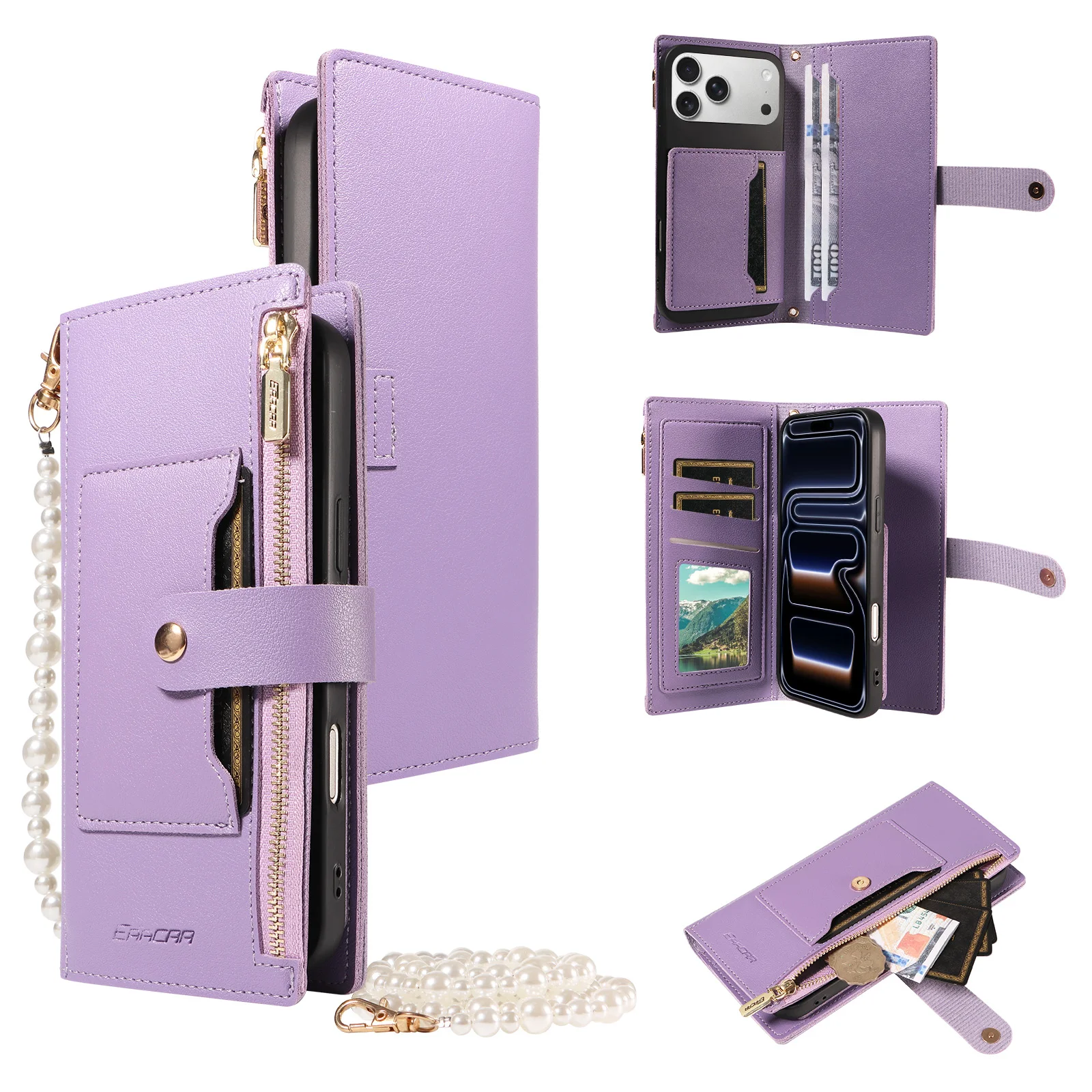 Leather Phone Case with Magnetic Buckle, Multi-Card Slots, Wallet & Stand