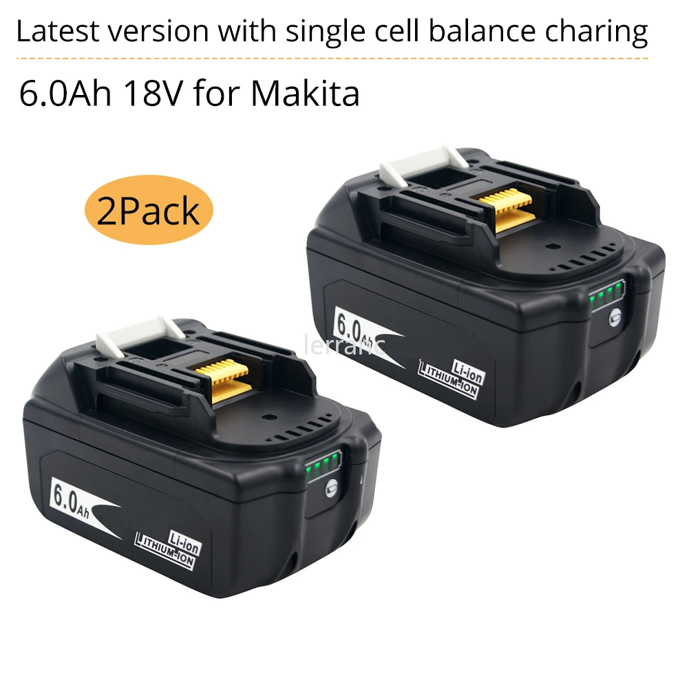 2 Pack Power Tools Battery For Makita 18v Battery 6ah 6000mah Bl1860 Bl1850  Bl1840 Bl1830 Led Light Balance Charging Safeguard - Rechargeable Batteries  - AliExpress