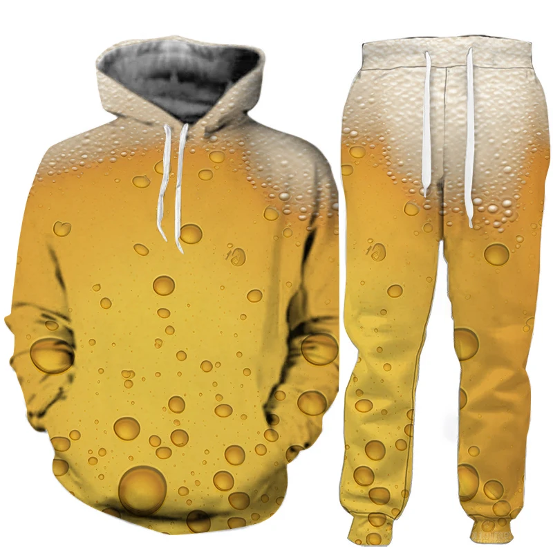Sudadera con capucha y pantalones para hombre, chándal de gran tamaño con estampado 3d De Beer Friday, conjunto de 2 piezas, moda de primavera y otoño