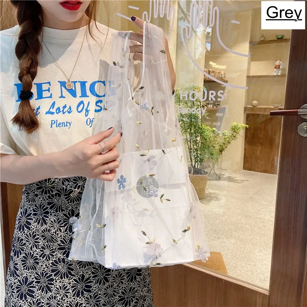 Chic Eco-Friendly Embroidered Mesh Tote Bag