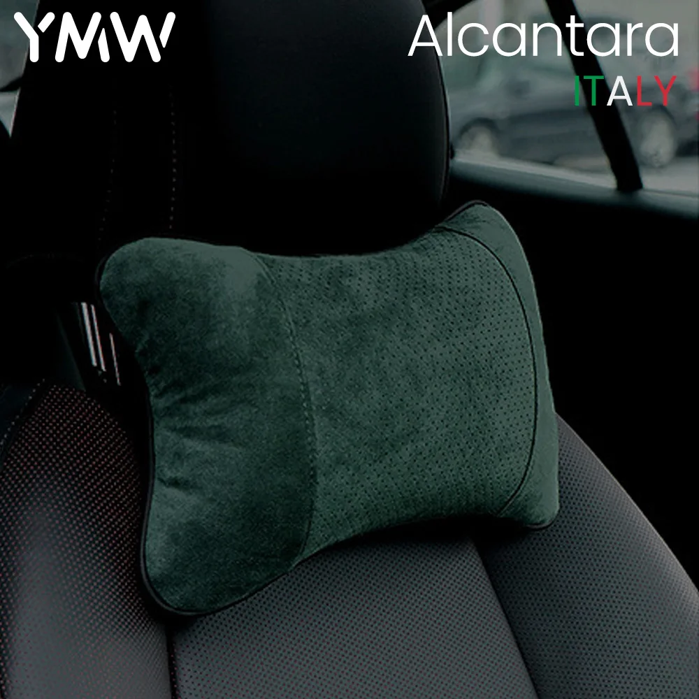 

YMW Italian Alcantara car neck pillows both side artificial leather single headrest fit for filled fiber universal cars pillow