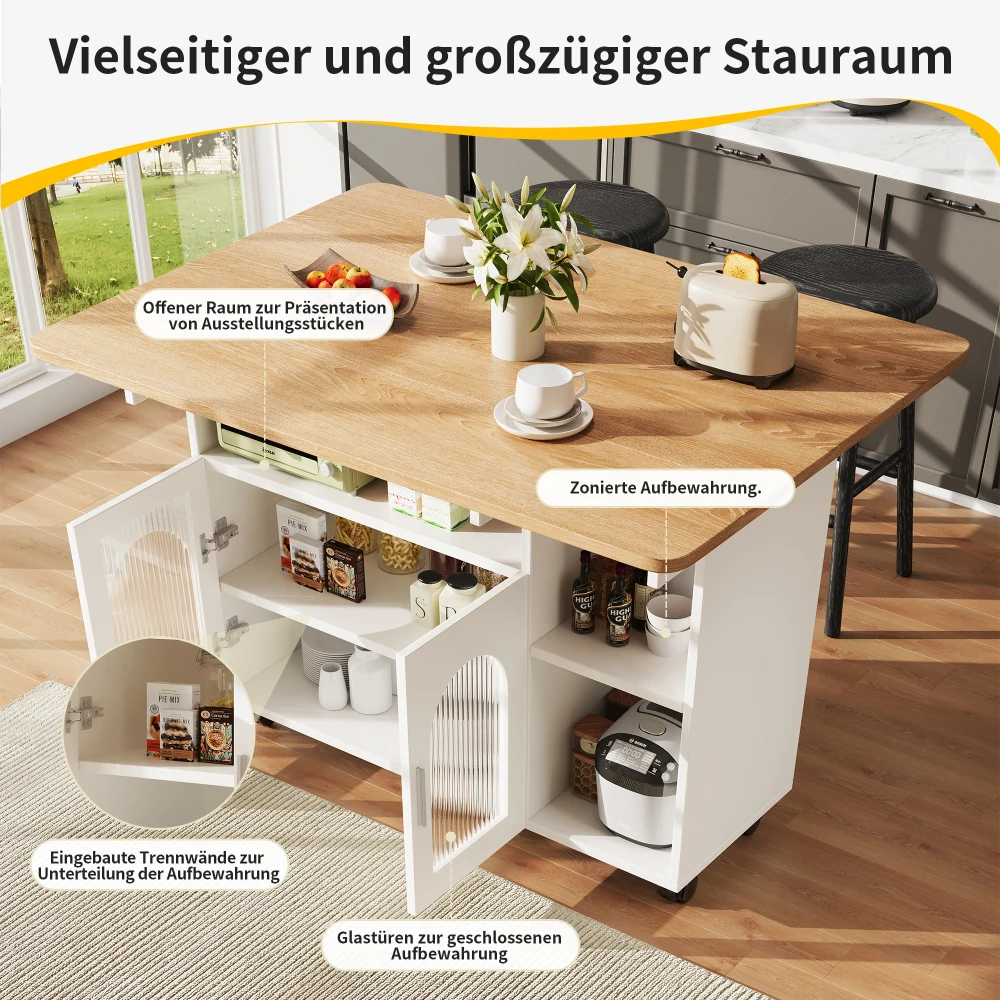 Moderner abnehmbarer Servierwagen für Kücheninsel, Esszimmerwagen mit Holzgitter, multifunktionaler Esstisch mit Stauraum – Detail 26
