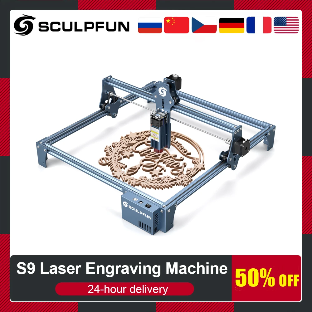 SCULPFUN S9 Laser Engraving Machine 410x420mm Laser Engraver Ultra-thin Laser Beam Shaping Tech High-precision Laser Cutting central machinery band saw