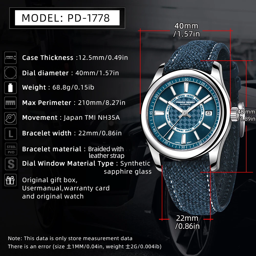 40mm Men Automatic Mechanical Watches NH35A Luxury Sapphire Stainless Steel 10Bar Clock Reloj Hombre