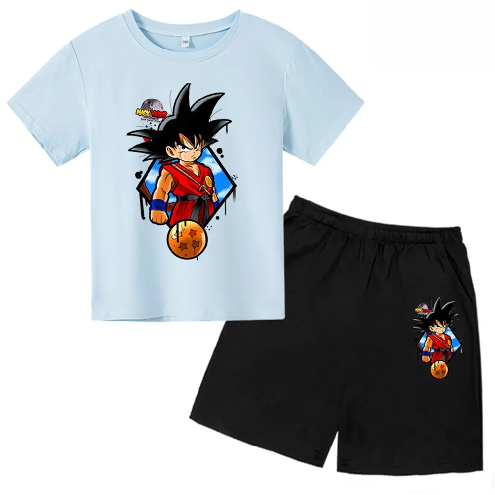 thumbnail image 1 of Conjunto de 2 camisetas de Dragon Ball para niños, camiseta de manga corta de verano para niños y niñas, camiseta informal de manga corta, ropa para niños, 1 of 5