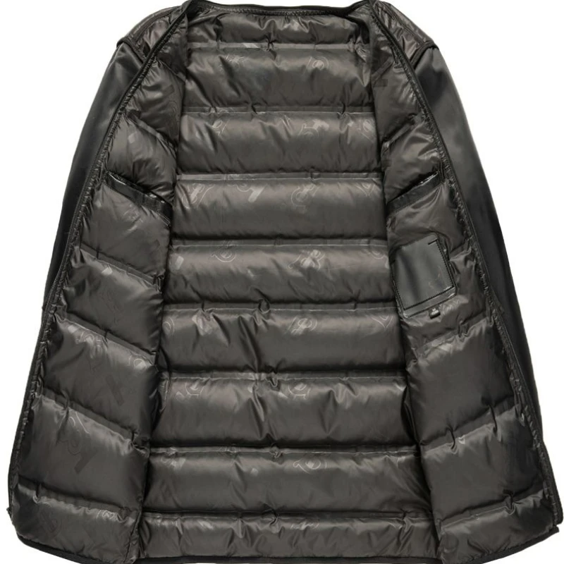 2023 New Genuine Leather Clothes Men Hooded Sheepskin down Jacket Detachable Duck down Liner Business Soft Leather Coat