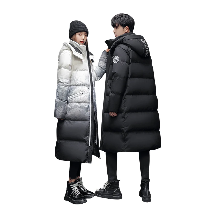High Quality Men and women Thick Warm Winter white down Jacket Hooded Thicken X-long Duck Down Parka Coat Casual Slim Overcoat