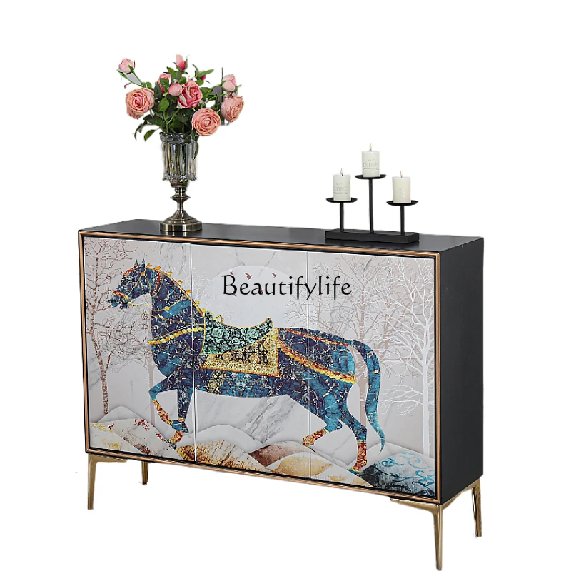 

Light Luxury Painted Hallway Home Large Capacity Shoe Cabinet Hallway Partition Curio Cabinet