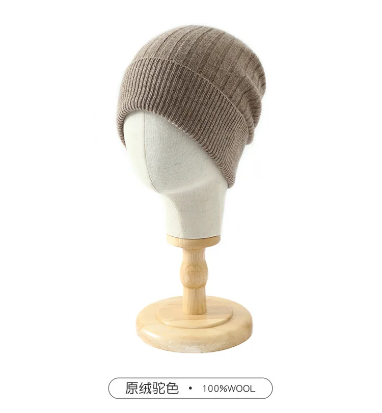 Strickmütze aus 100 % Wolle für Herren und Damen, einfarbig, weich, dehnbar, für den Winter, warm, Totenkopfmütze, Unisex, Outdoor-Sport, bequeme Passform – Detail 24