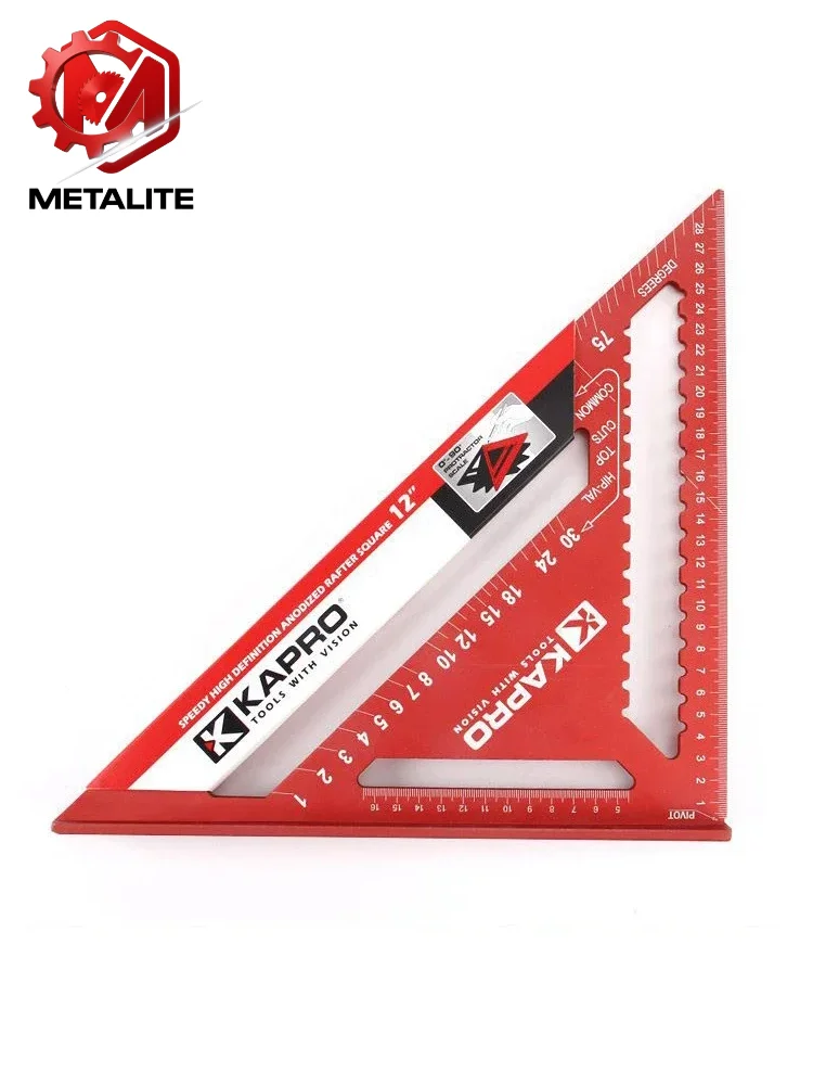 סרגל משולש Kapro 7/12 אינץ 'מתכת אלומיניום מעובה סוואנסון מהירות מרובע מטרי מחבר זווית סימון לעבודות עץ