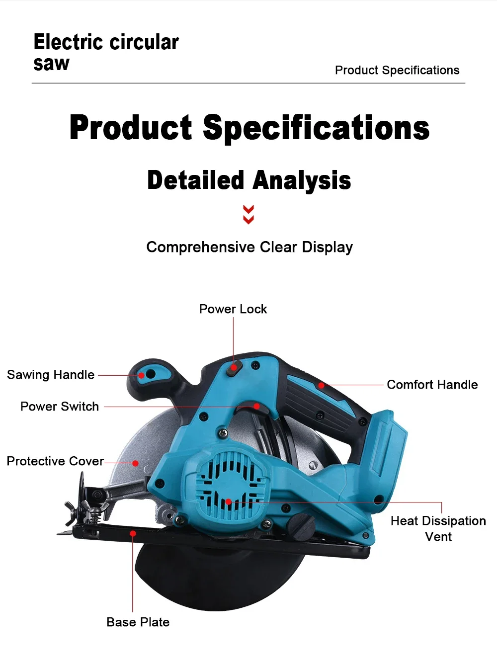 180mm Brushless Electric Circular Saw 0-45° Bevel Cutting Handheld Woodworking S
