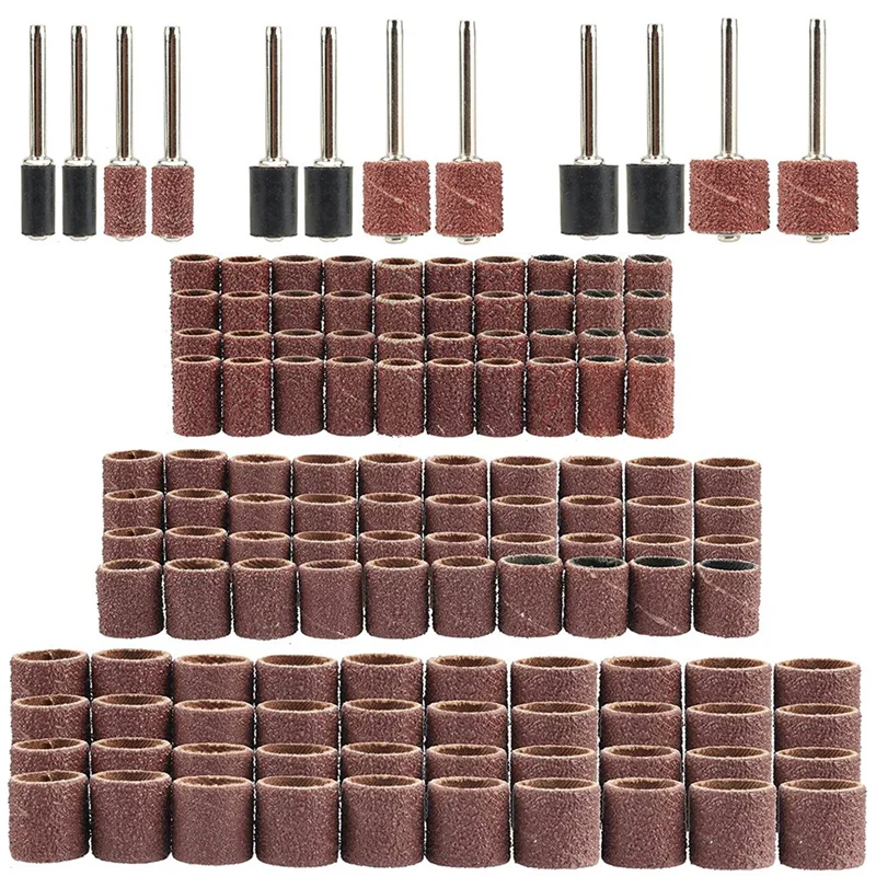 

132Pcs Sanding Drums Kit, 80 120 180 Grit Sanding Bands with 3Mm Shank Drum Sanding Mandrels for Drill Dog Grinder