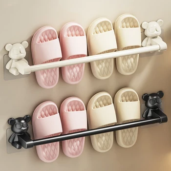 Slipper Rack Adhesive Punch-free Wall Towel Rack for Bathroom Living Room Shoe Rack Space-saving Hanging Home Storage Shelf 1