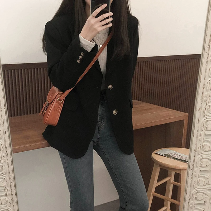 

Women's Black Suit Jacket Female 2024 Spring and Autumn New High Sense Casual Fried Street Blazer All-match Slimming Suit Top