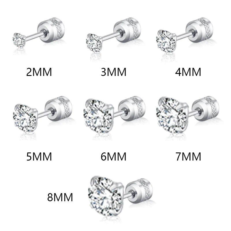 2Pcs Medical Stainless Steel Crystals Stud Earrings Screws Piercing Tragus Cartilage Ear Studs Earrings for Men Women Jewelry 5