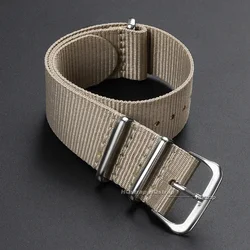 Nylon Army Sports Band - Black Watch Strap with Fabric Belt and Buckle Accessories - 22mm (Khaki)