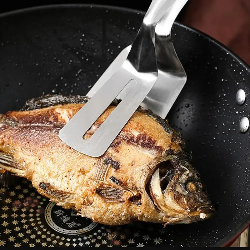Stainless Steel Multifunctional Fish Spatula Clip Steak Bbq Tongs Pancake Fried Pizza Steak Bread Kitchen Tool