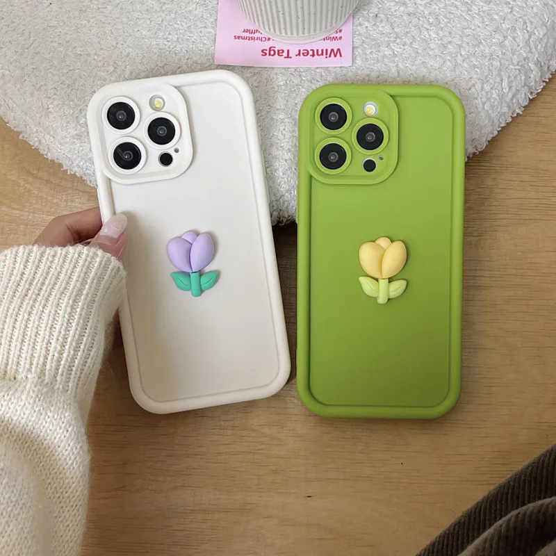 Voor iPhone 16 14 15 Tulp Bloemen Siliconen TPU Achterkant Telefoonhoesje Anti-val voor iPhone 11 12 13 Pro Max X XS XR Zachte Hoes_voghion.com