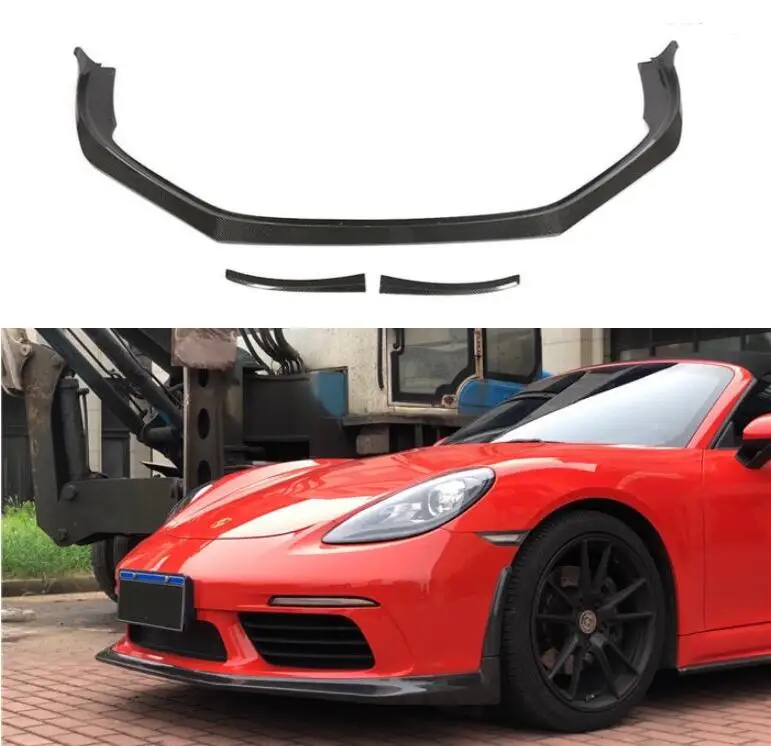 

REAL CARBON FIBER Front Bumper Lip Splitters Cup Flaps Cover For Porsche 718 Cayman Boxster 2016-2021