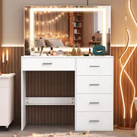 Dressing Table With LED Lights Mirror And Drawers Vanity Table Makeup Desk White 5