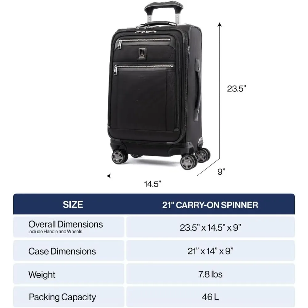 Platinum Elite Softside Expandable Carry on Luggage, 8 Wheel Spinner Suitcase, USB Port, Suiter, Men and Women, True Navy Blue 6