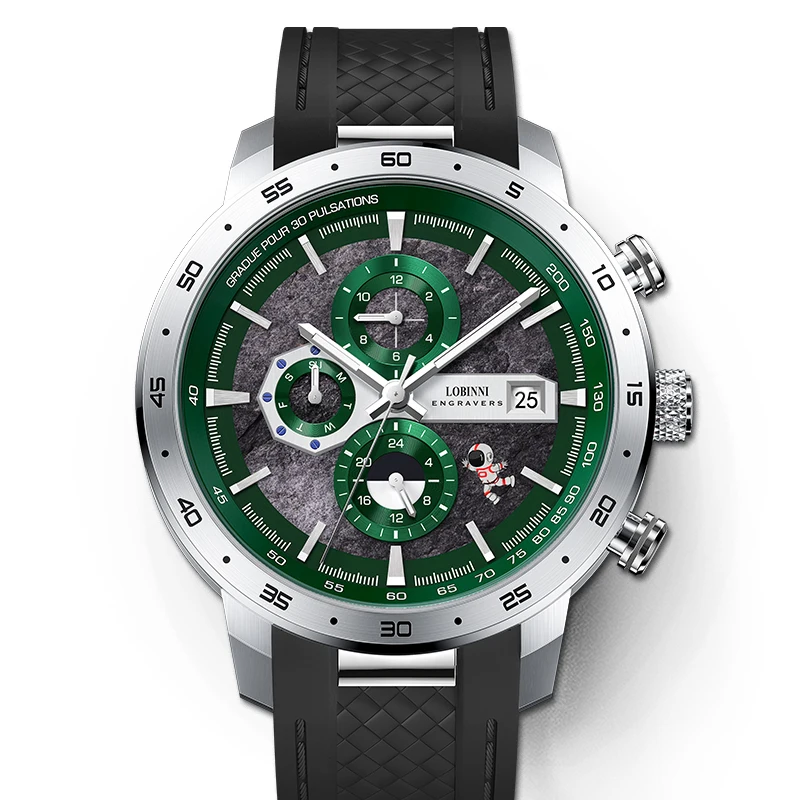 

LOBINNI Men Automatic Watch 42MM Luxury Watches Mechanical Wristwatch Sapphire Pulsations Triple Window Month Week Date 24 Hours