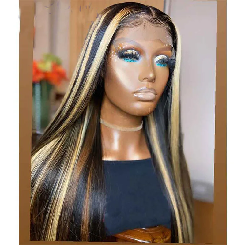 

Ombre Blonde Long Straight Brazilian Remy Human Hair Full Lace Wig 4x4 Silk Base For Women Glueless Pre Plucked With Baby Hair
