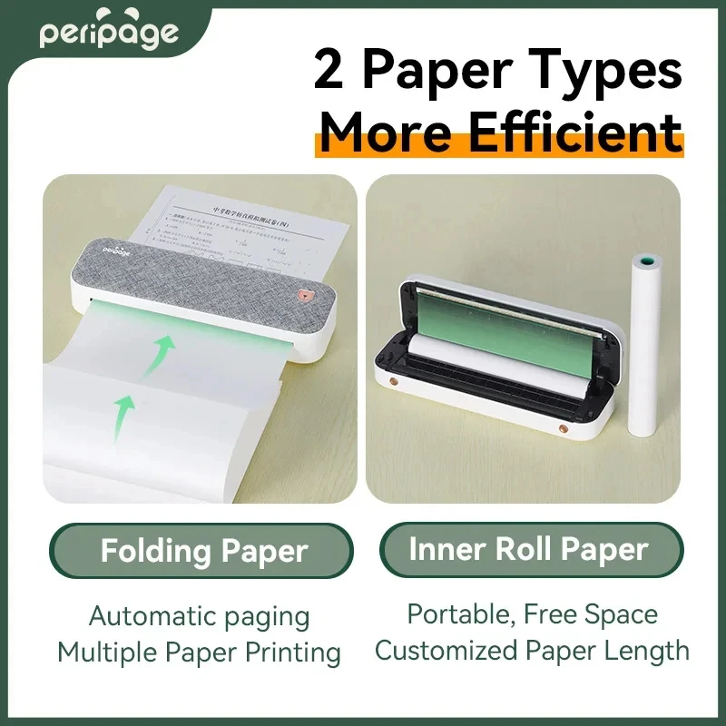 PeriPage 미니 A4 프린터, 빠른 건조 및 장시간 보관, 연속 열 용지 100 시트, 접은 열 용지