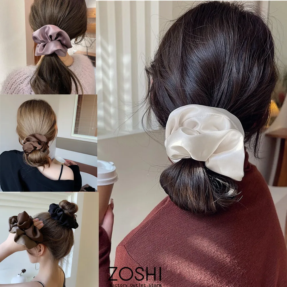 

2023 Korean New Satin Silk Elastic Hair Bands Solid Color Hair Scrunchies For Women Headwear Ponytail Exquisite Gift